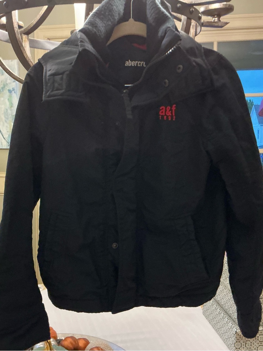 Boys Abercrombie & Fitch Black Hooded Shirt Jacket with Red Logo